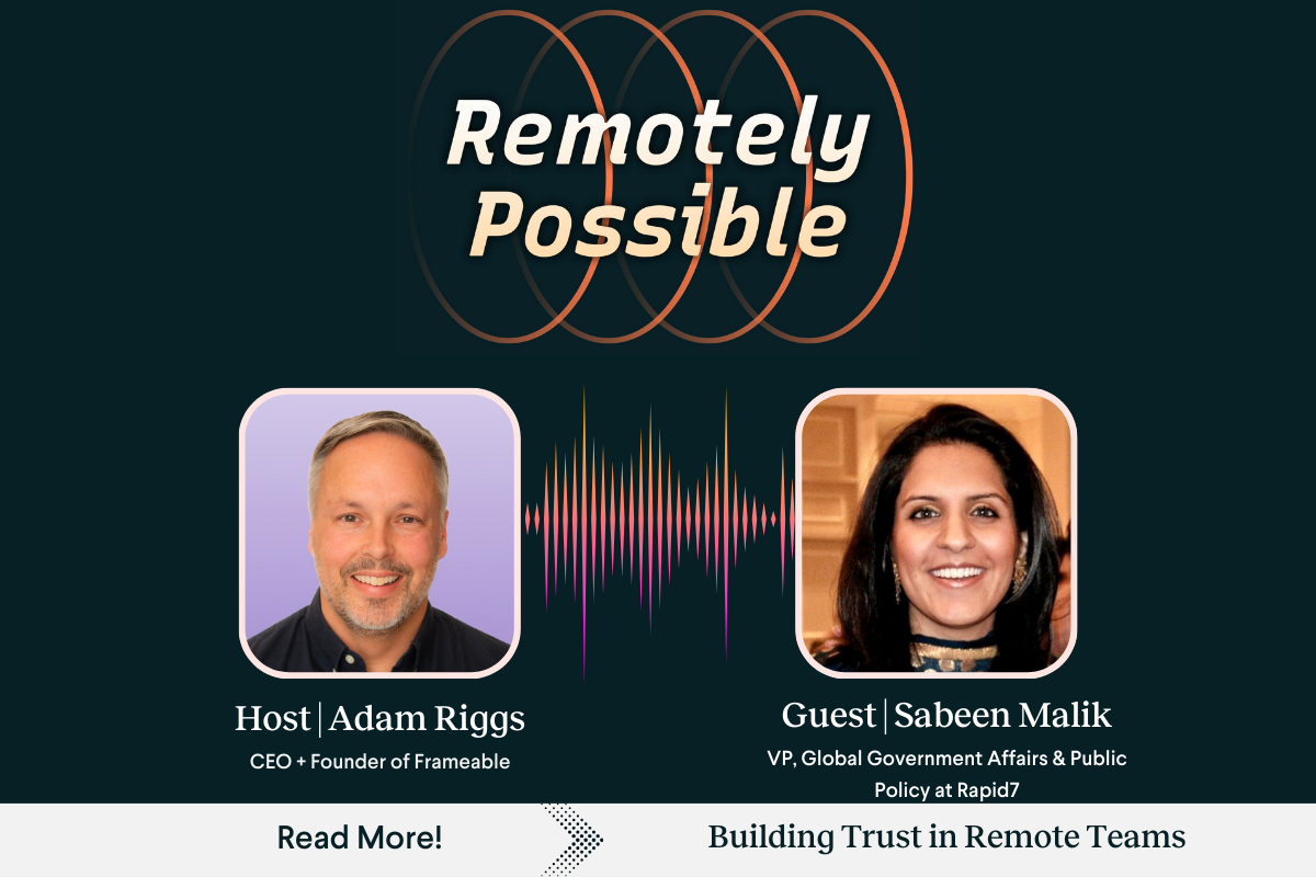 remotely possible podcast title card featuring adam riggs and sabeen malik